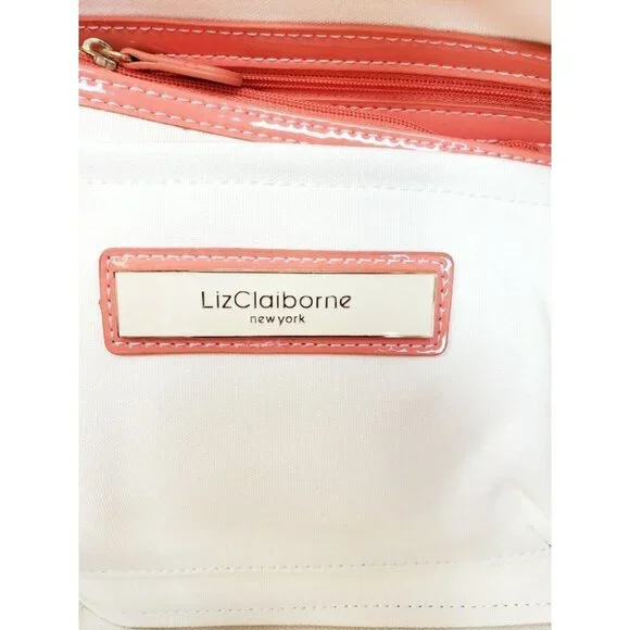 Liz Claiborne New York Pop Tote Large Cream Peach Trim Coin Purse Shoulder Bag - Picture 7 of 12